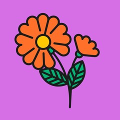 Red flower, cute summer illustration