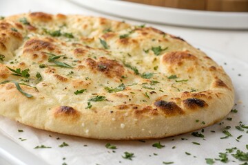Delicious Homemade Garlic and Herb Flatbread Golden Crust, Fresh Parsley