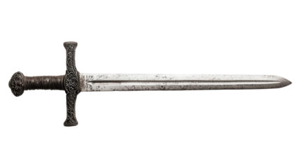 Ancient Sword: A close-up view of a historical sword, its blade gleaming and handle intricate, evoking tales of chivalry, valor, and epic battles.