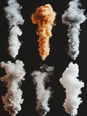 Color Smoke Plumes on Black Background.
