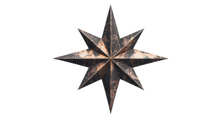 Obraz premium Navigational Star: A close-up view of a metallic eight-pointed star against a clean background, exuding a sense of direction and exploration.