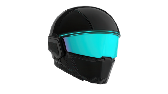 Futuristic Helmet Design: A sleek, high-tech helmet with a dark, glossy finish and a striking visor showcasing cutting-edge design and advanced safety features.