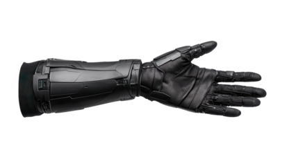 Futuristic Cyberpunk Glove: A sleek, black, high-tech glove with intricate details hinting at advanced technology, suggesting a world of cybernetic enhancements and cutting-edge innovation.