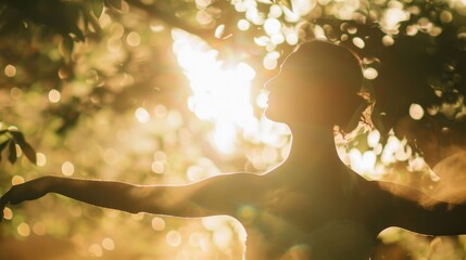 Dancer in the Park: In the park, a dancer’s silhouette moves gracefully, framed by the sun’s rays filtering through the trees, blending nature and movement in harmony.
