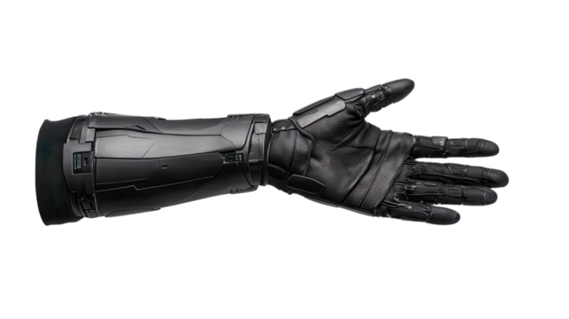 Futuristic Cyberpunk Glove: A sleek, black, high-tech glove with intricate details hinting at advanced technology, suggesting a world of cybernetic enhancements and cutting-edge innovation.