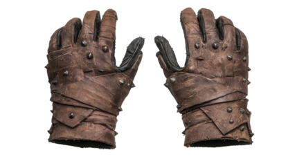 Antique Leather Gloves: A pair of weathered antique leather gloves, featuring intricate details, rivets, and stitching, exuding a sense of history, craftsmanship and adventure.