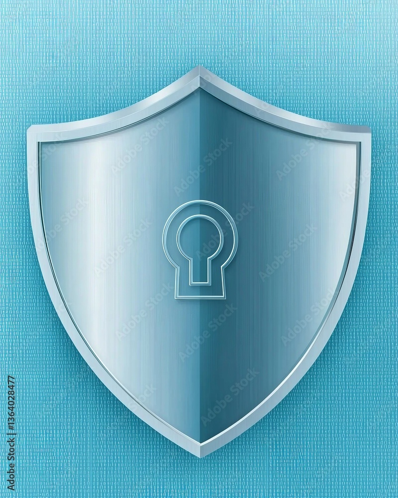 Poster a shiny blue shield with a lock symbol, representing security and protection in a digital or physica