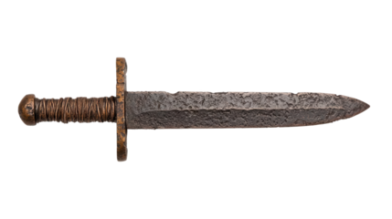 Ancient Steel: A detailed studio shot showcasing a weathered, antique steel sword, a testament to eras of conflict and craftsmanship.