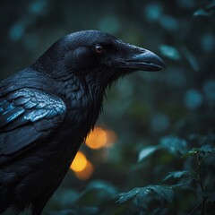 Naklejka premium A crow with translucent, glowing wings.