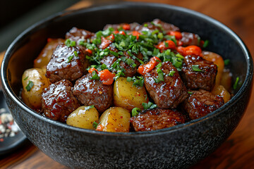 Award winning Photography of Beef and Potato Stir-fry.
