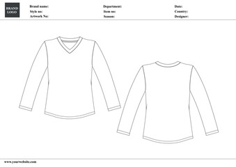 T shirt shirt Technical drawing  Fashion flat sketch vector illustration template for ladies with tech pack details