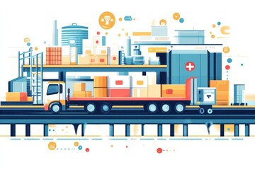 Fototapeta premium Industrial goods transport on elevated highway with city background