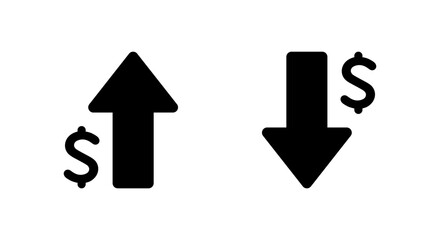 Dollar arrow up and down icon isolated on white background. USD growth and decline sign symbol