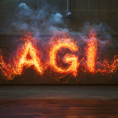 Fototapeta premium AGI Text, Luminous Flames: Dynamic Abstract Fire & Smoke Background with Creative Typography in Modern Digital Design