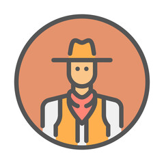 Cowboy avatar filled outline icon. Cowboy avatar color line illustration.
