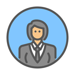Businesswoman avatar filled outline icon. female avatar color line illustration.
