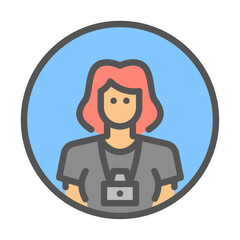 Female photographer avatar filled outline icon. female avatar color line illustration.
