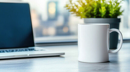 Stylish white cup mockup with natural light and sleek design elements