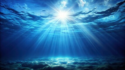 Dark blue ocean surface with sunlight filtering down, aquatic, sea surface,  aquatic, sea surface, fish