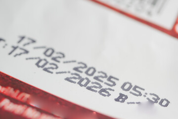 Date stamp on ticket showing valid times and expiration details