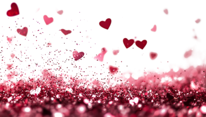 Pink Hearts Glittering Confetti on Transparent Romance and Celebration