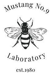 Vintage bee linocut png insect logo