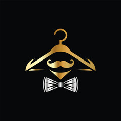 Wedding Dress Logo Design. Elegant and Luxury Logo Design. Hanger with bow tie and mustache. Luxury design. Vector illustration.