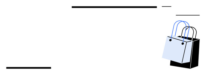 Black and white shopping bags with blue handles represent e-commerce, retail trends, and consumer behavior. Ideal for shopping marketing, retail promotions, consumer goods, sales strategies, online