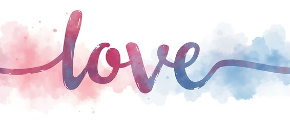 Obraz premium artistic_calligraphy_of_love_with_watercolor_splash_textures_soft_pink_and_blue_hues