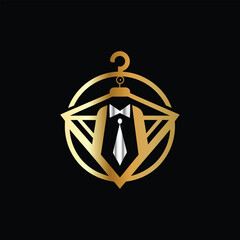 Wedding Dress Logo Design. Elegant and Luxury Logo Design. Hanger with bow tie and mustache. Luxury design. Vector illustration.