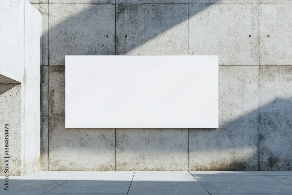 Poster empty rectangular white stopper on concrete building ad and sign concept mock up 3d rendering