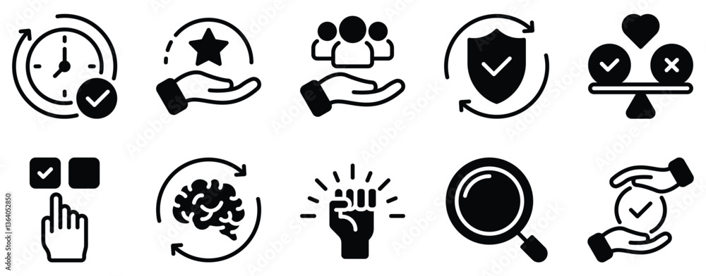Poster ethics icon set solid style collection representing moral principles and values suitable for educati