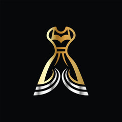 Wedding Dress Logo Design. Elegant and Luxury Logo Design. Hanger with bow tie and mustache. Luxury design. Vector illustration.