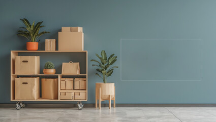 Organized Shelf with Paper Bags and Greenery Decor..