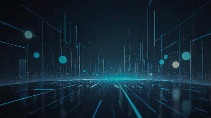 Futuristic glowing grid in a digital cyber landscape..