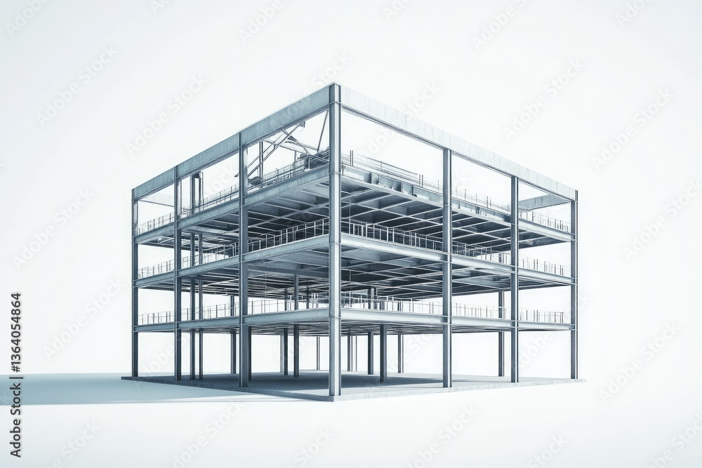 Poster detailed color picture of 3d render building structure isolated