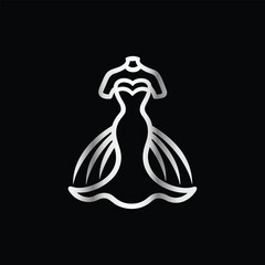Wedding Dress Logo Design. Elegant and Luxury Logo Design. Hanger with bow tie and mustache. Luxury design. Vector illustration.