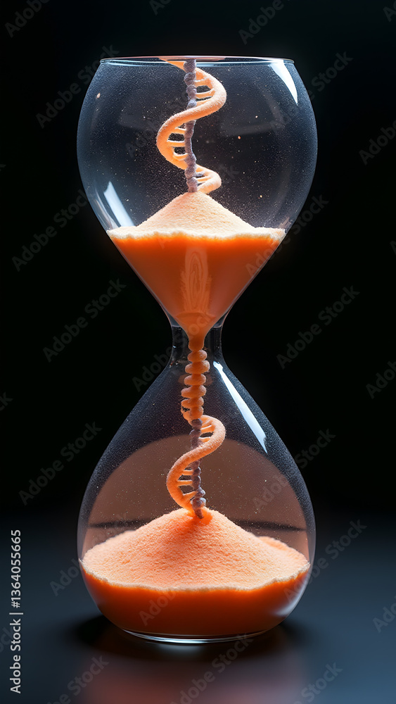 Poster molecular biology hourglass where sand particles form and unzip dna helixes while displaying project