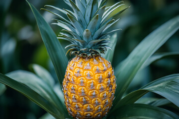 Obraz premium Close-up of pineapple growing in a lush field