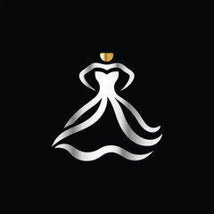 Wedding Dress Logo Design. Elegant and Luxury Logo Design. Hanger with bow tie and mustache. Luxury design. Vector illustration.