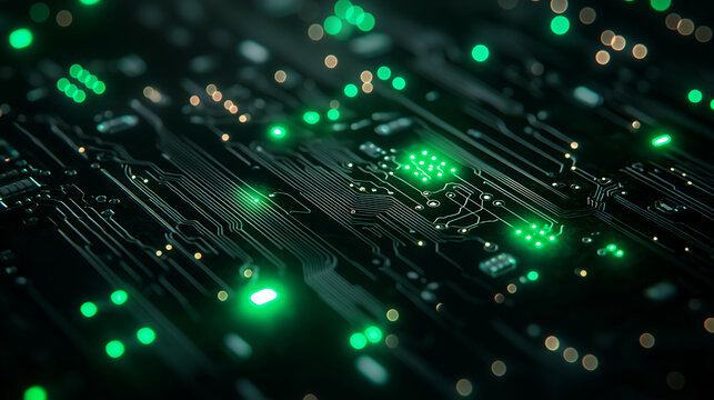 Futuristic Digital Circuit Background: Green Technology Innovation with High-Tech Microchip Networks - Powered by Adobe