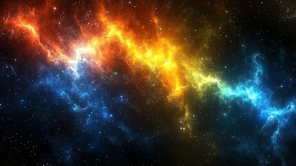 Fototapeta premium Fiery, cosmic nebula with blue and orange hues.
