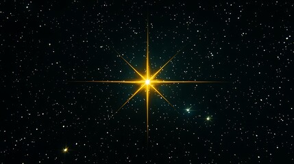 Bright star shining in dark night sky.