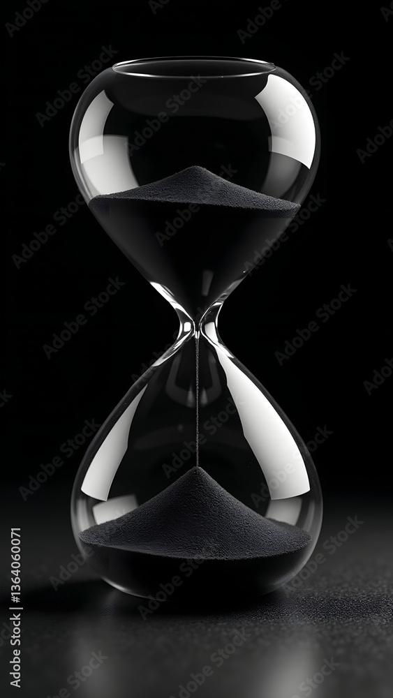 Poster light-devouring hourglass where flowing shadows accumulate as an expanding void, resisting all illum
