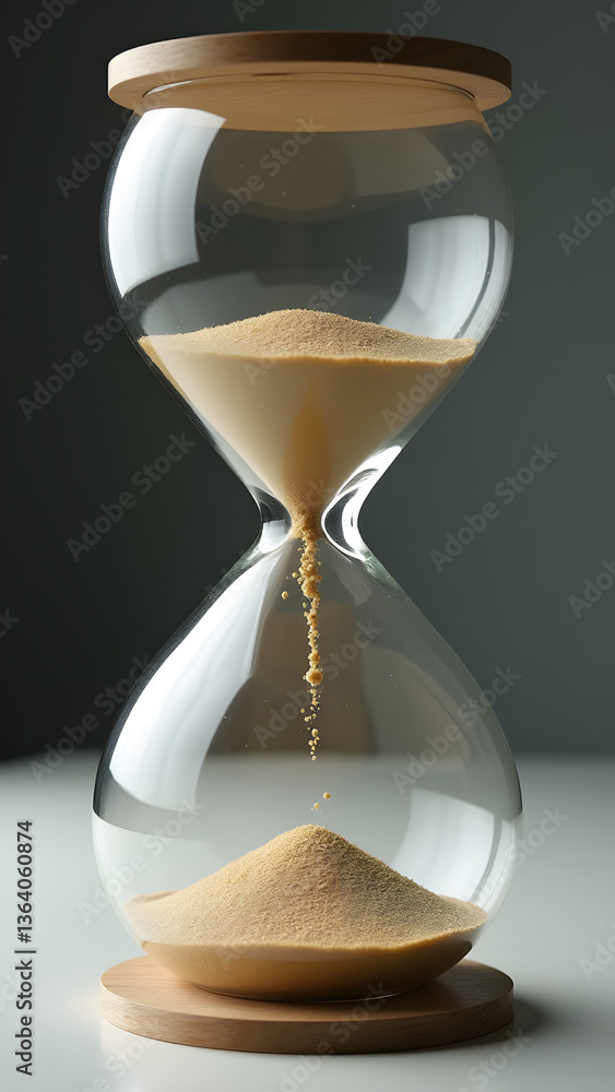 Poster paradoxical hourglass where the sand consists of moving voids through solid glass, creating an inver