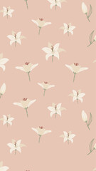White lily phone wallpaper, flower pattern illustration