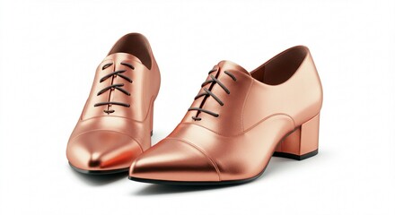 Elegant Rose Gold Women s Oxfords Pointed Toe Heels Lace Up Shoes Fashion Footwear