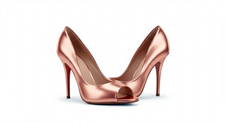 Elegant Rose Gold Peep Toe High Heels Stylish Women s Fashion Footwear Studio Shot