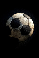 Classic Worn Soccer Ball in Dramatic Studio Lighting on Black Background

