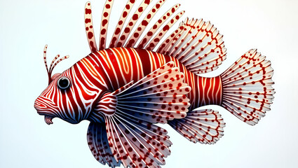 Fototapeta premium Vibrant Lionfish Illustration with Intricate Details and Colorful Patterns - Perfect for Aquatic Themed Projects and Educational Materials with Space for Text in Photo Stock Concept